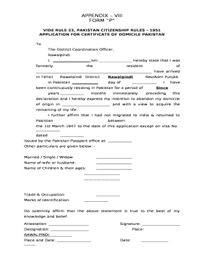 Domicile Sample  Form