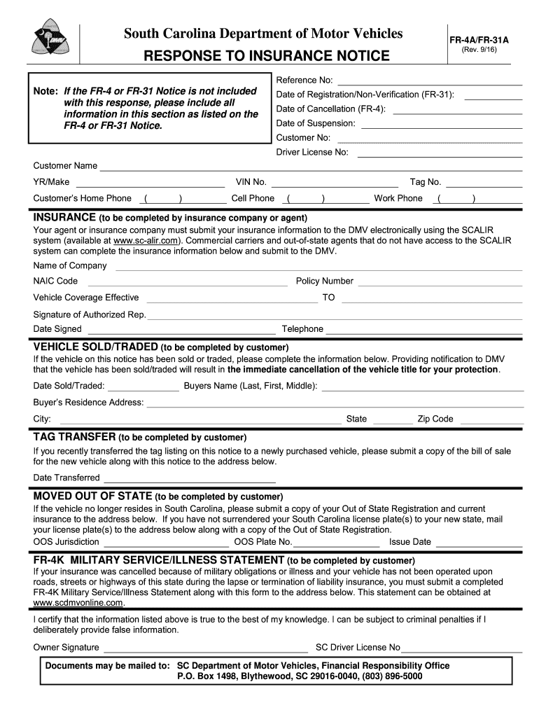 Filling Out Response to Insurance Notice  Form