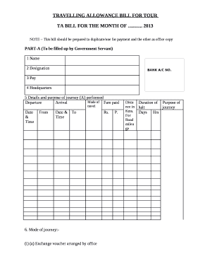 Travelling Allowance Bill Format in Word