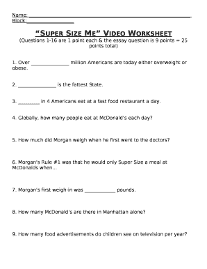 Supersize Me Worksheet  Form