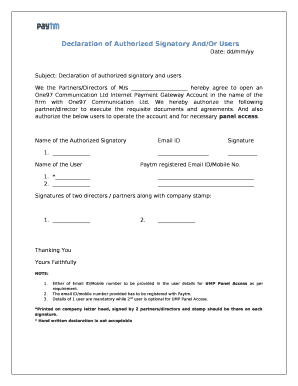 Authorized Signatory List Template  Form