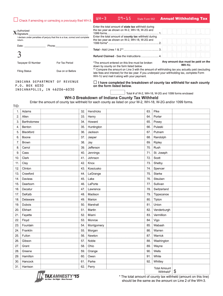 Indiana Wh 3 Form 2015-2022