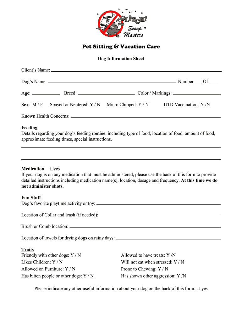Pet Sitting &amp; Vacation Care  Form