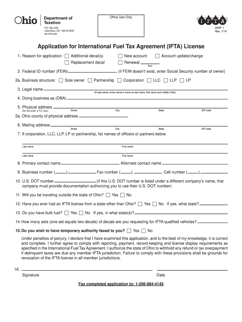  Ohio Ifta Decal Order Form 2014