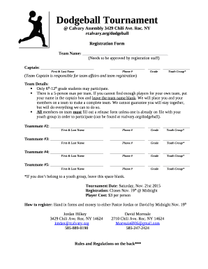 Dodgeball Tournament Registration Form