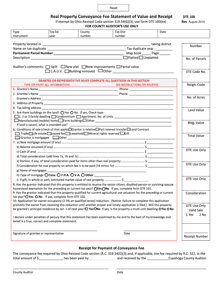  Blank Dte 100 Ohio Form 2016