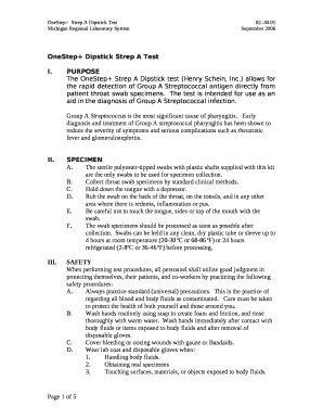 Henry Schein One Step Strep Test Instructions  Form