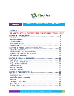 Franchise Operations Manual Template Download  Form