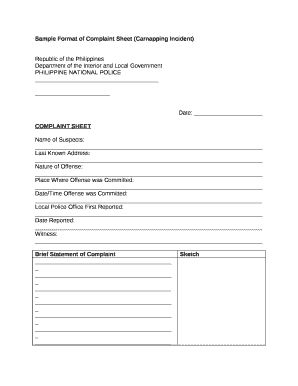 Complaint Sheet  Form