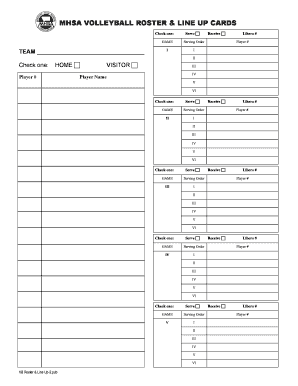 MHSA VOLLEYBALL ROSTER &amp; LINE UP CARDS  Form