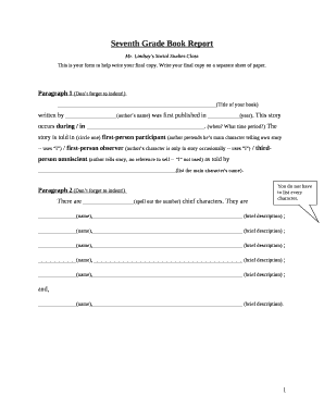 Book Report Template 7th Grade  Form