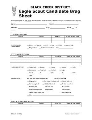 Eagle Scout Candidate Brag Sheet  Form