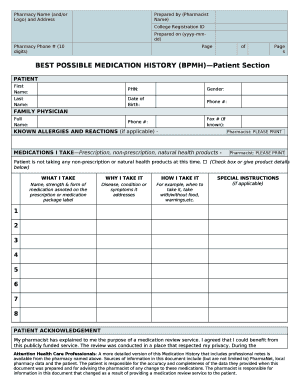 Best Possible Medication History Form