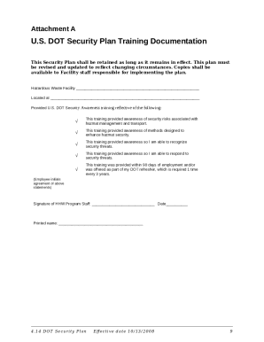 Dot Security Plan Example  Form