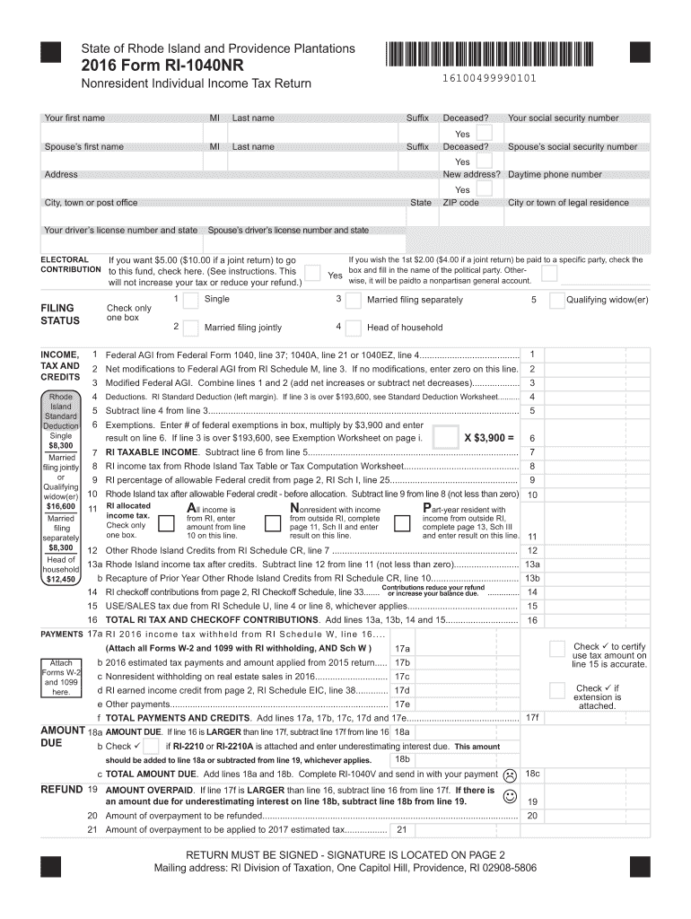  Form Ri 1040nrpdffillercom 2016