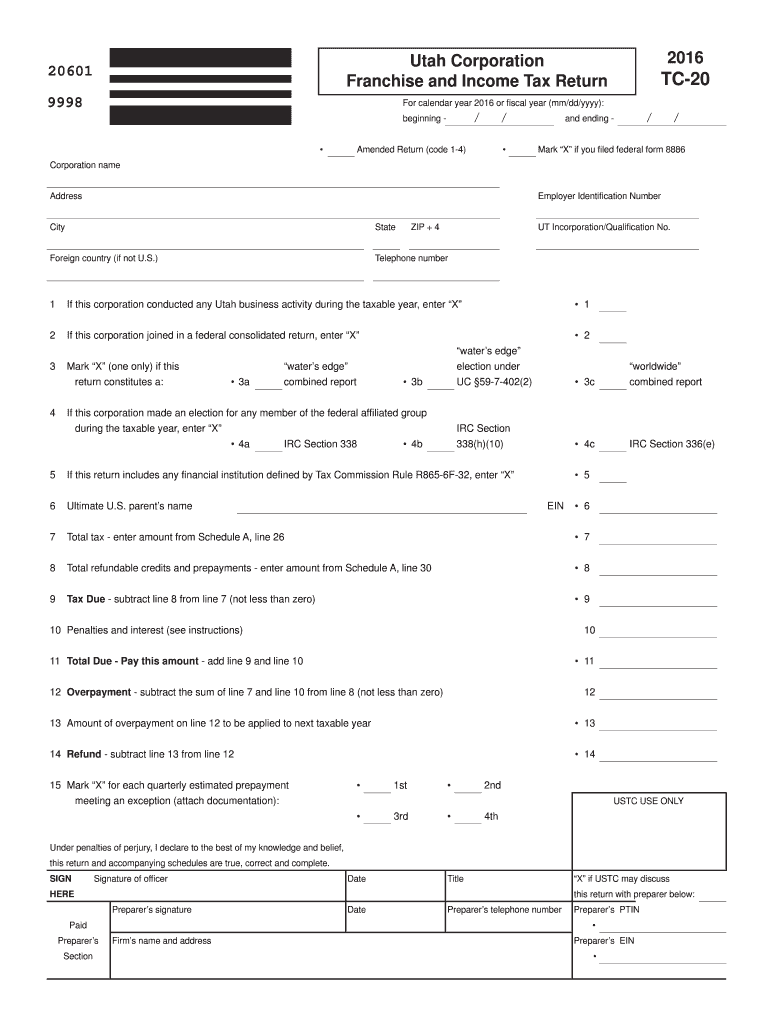  Utah Form Tc 20 2016