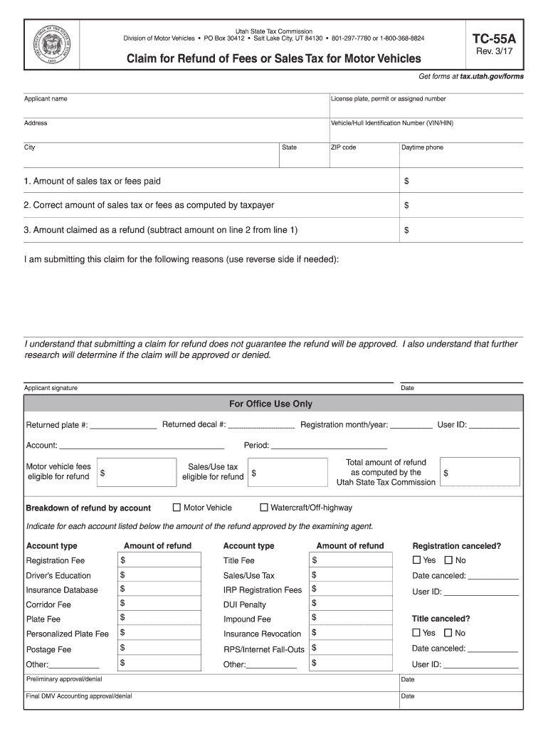  Utah Tax Form Tc55a 2017-2023