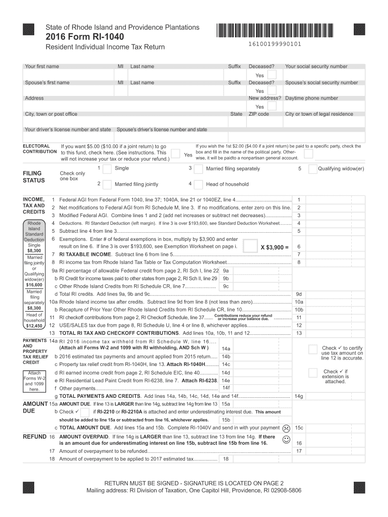  Ri 1040  Form 2016