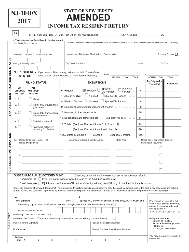 Get and Sign New Jersey 1040x PDF 2017 Form