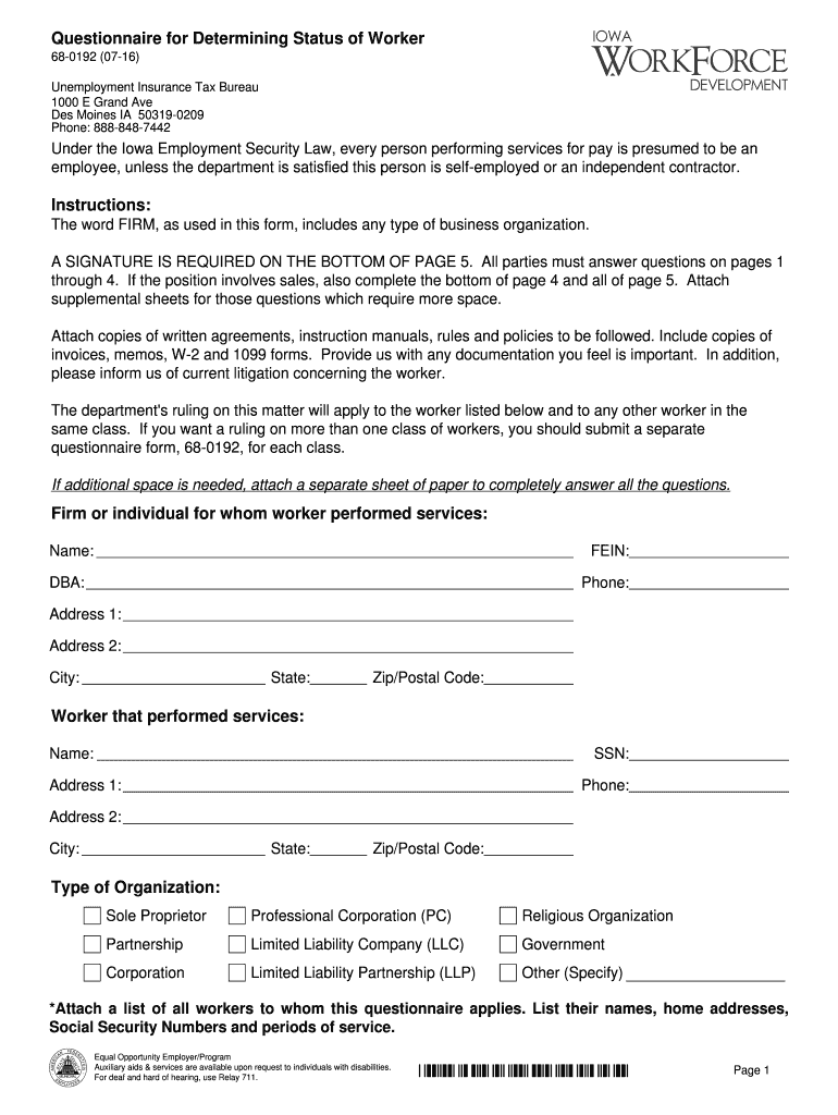 Get and Sign Iowa Workforce Form 68 019204 12 2016