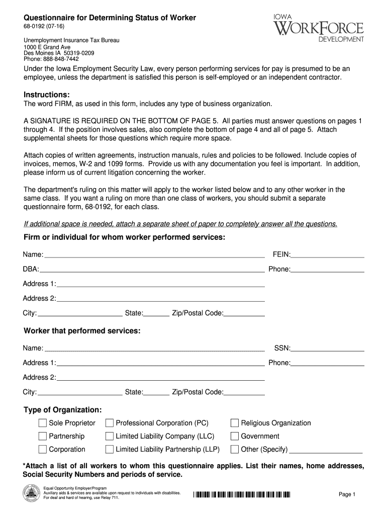  Iowa Workforce Form 68 019204 12 2016