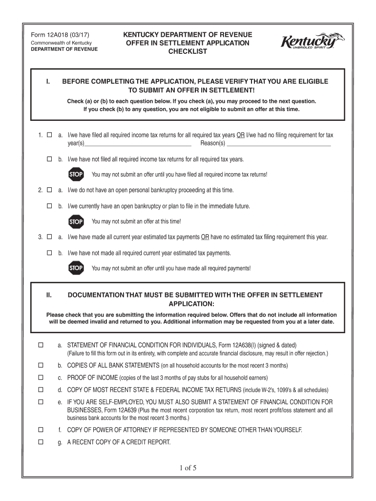  Offer in Settlement  Department of Revenue  Kentucky Department of 2017