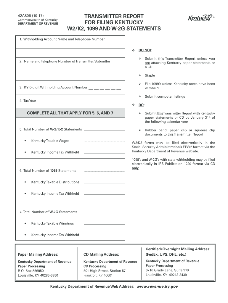  Kentucky Department of Revenue Form 42a806 2017