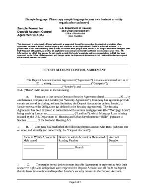 Deposit Account Control Agreement  Form