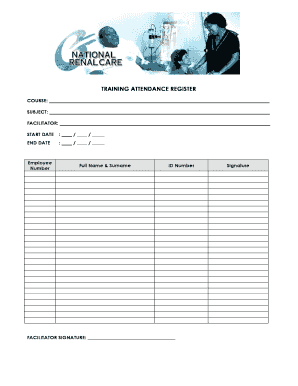 Training Attendance Register  Form