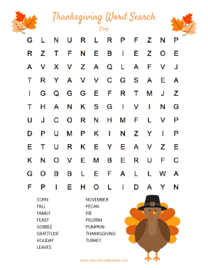 Easy Thanksgiving Word Search PDF  Form
