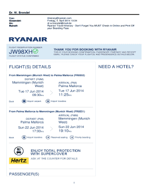 Ryanair Itinerary PDF  Form