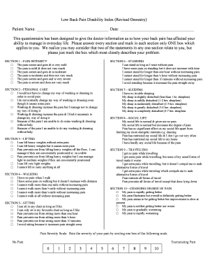 Low Back Pain Disability Index Revised Oswestry  Form