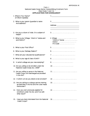 Ncc Junior Division Wing Enrolment Form PDF Download