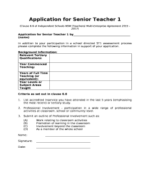 Senior Teacher Application Form