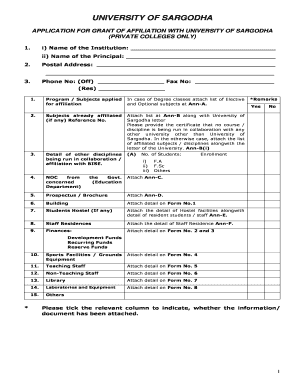 Application for Affiliation with University  Form