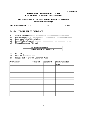  Progress Report Template for Postgraduate Students 2014-2024