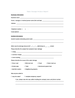 Water Damage Report Template  Form