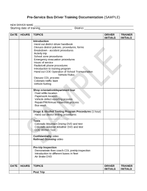 Driver Training Program Sample  Form