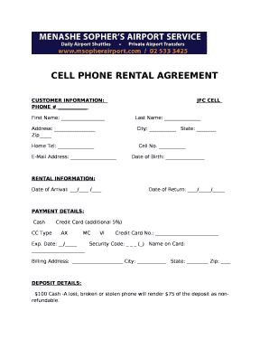 Rent Phone Agrrement  Form