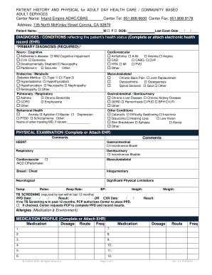 PATIENT HISTORY and PHYSICAL for ADULT DAY HEALTH CARE COMMUNITY BASED  Form