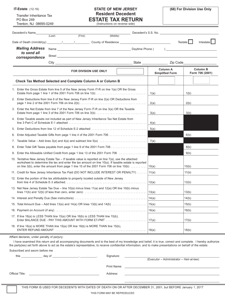  New Jersey Estate  Form 2016