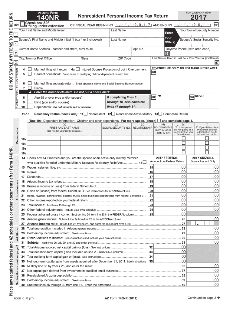  Arizona 140nr Fillable Form 2017