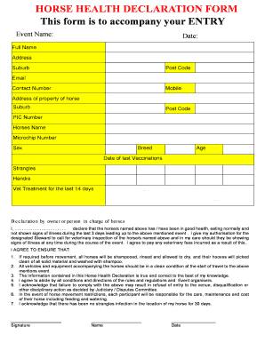 Horse Health Declaration Form