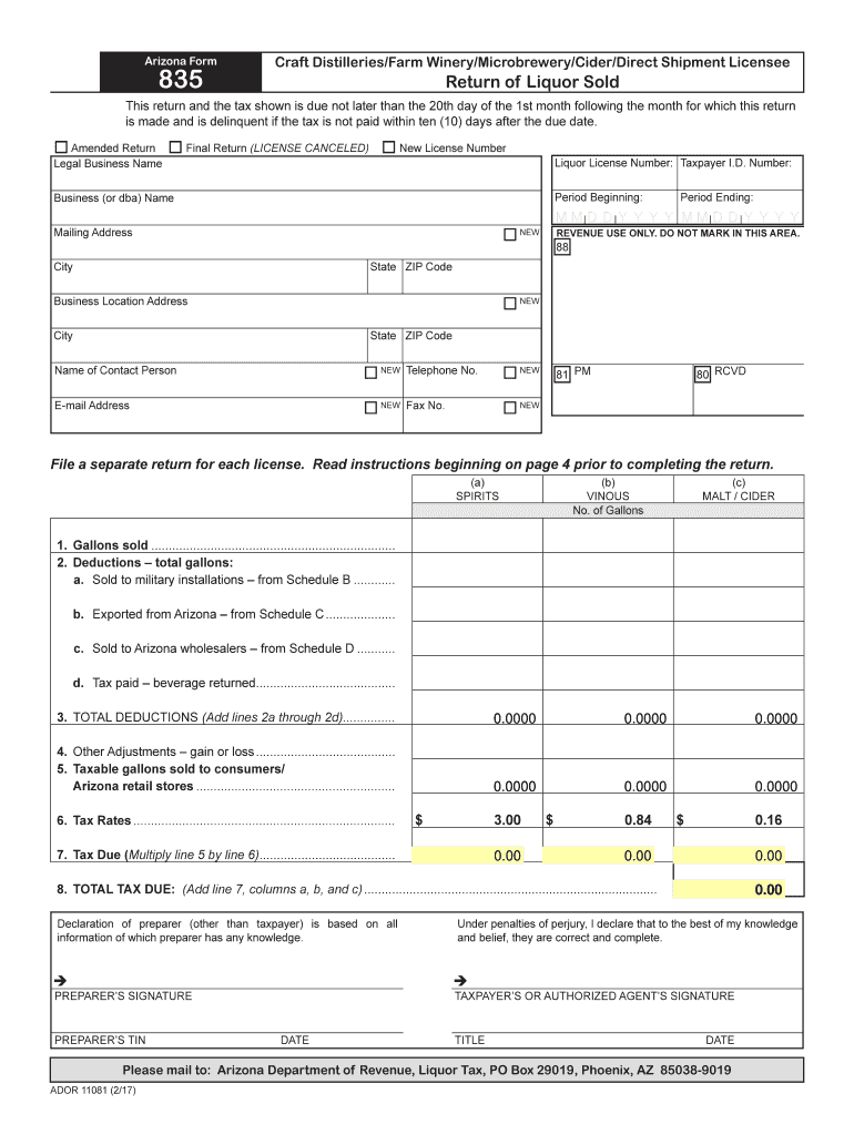  Arizona Form 835 2017