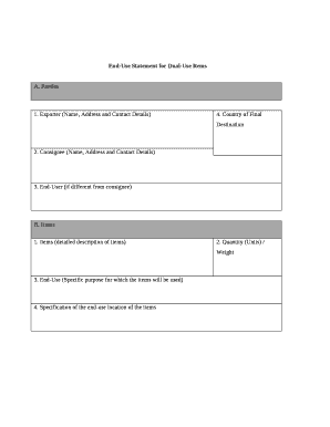 End Use Statement for Dual Use Items  Form