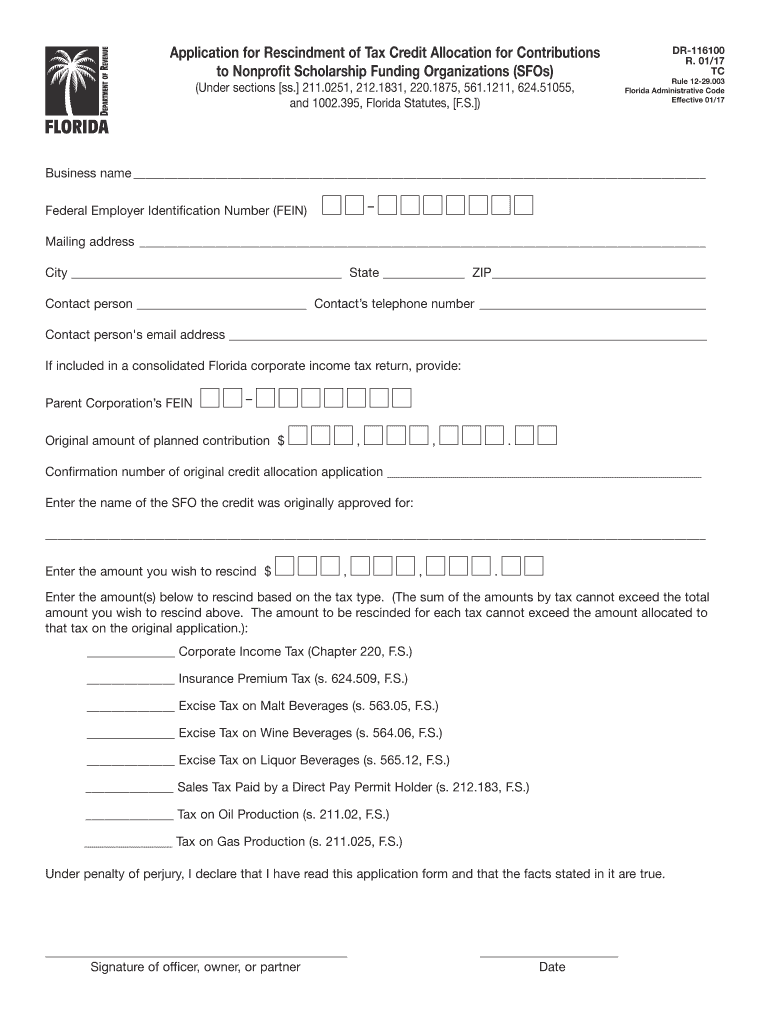  Application for Rescindment of Tax Credit Allocation for Contributions 2019-2024