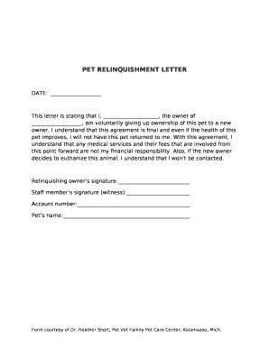 Pet Relinquishment Letter  Form