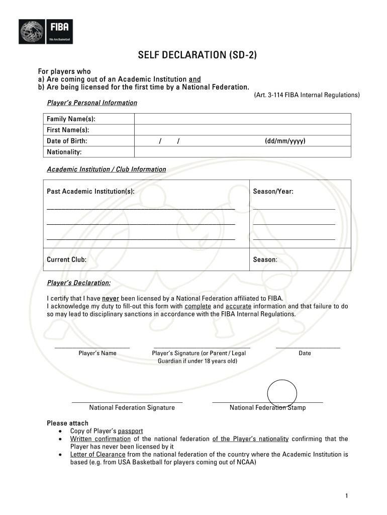 SELF DECLARATION SD 2  Form