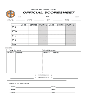 Afl Scorecard Template  Form