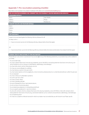 Appendix 7 Pre Vaccination Screening Checklist  Form